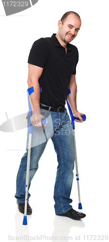 Image of man with crutch