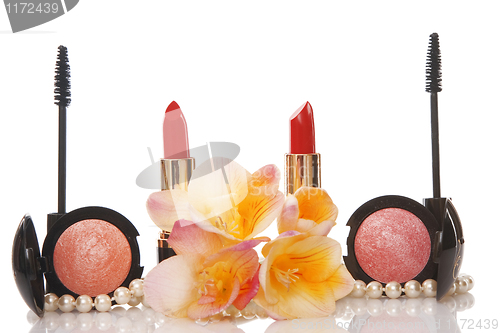 Image of cosmetics and flower, beauty concept