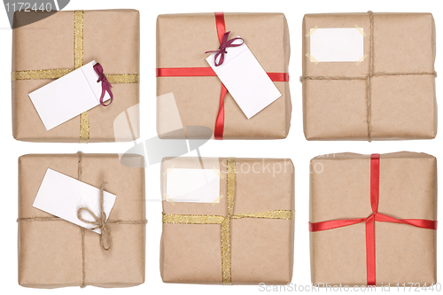 Image of gift box with ribbon and blank label