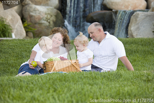 Image of Happy Young Family Enjoy Picnic in Park