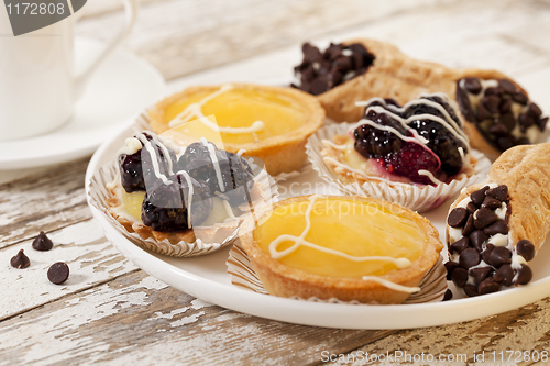 Image of fruit mini tarts and coffee