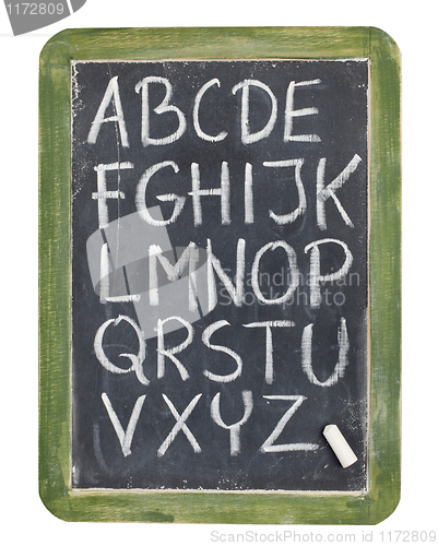 Image of alphabet in chalk on blackboard