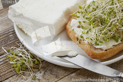 Image of roll, cream cheese and broccoli sprouts