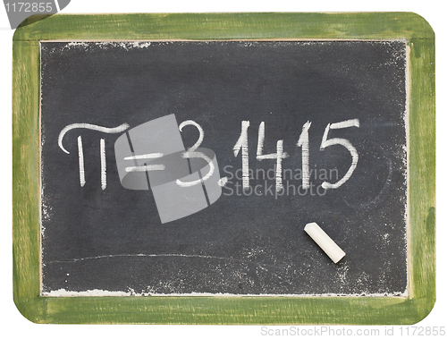 Image of the number pi on a small blackboard