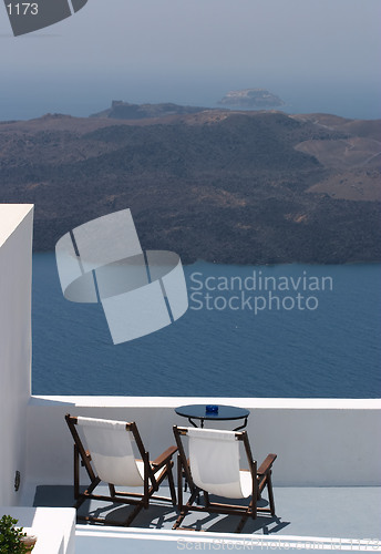 Image of View from Fira town across the Kameni islet volcanic cones