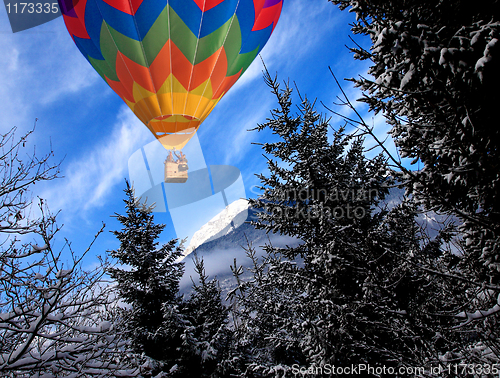 Image of Mountain in winter time and balloon