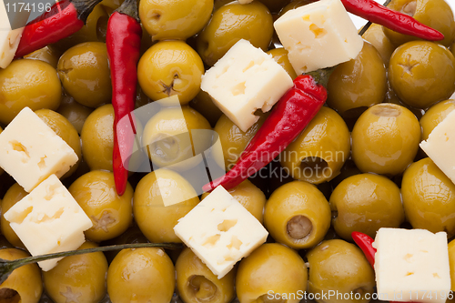 Image of Olives, chili pepper and sheep cheese