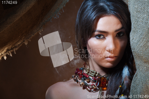 Image of Lovely and passionate look of American Indian girl