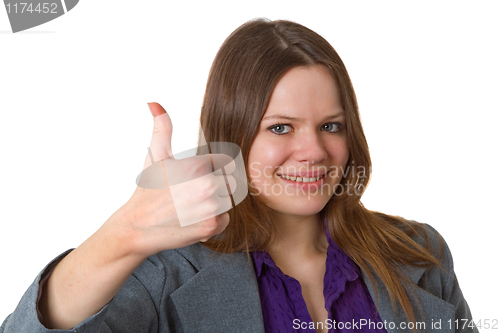 Image of Businesswoman with thumbs up gesture