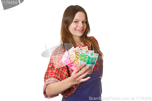 Image of Craftswoman with euro banknotes