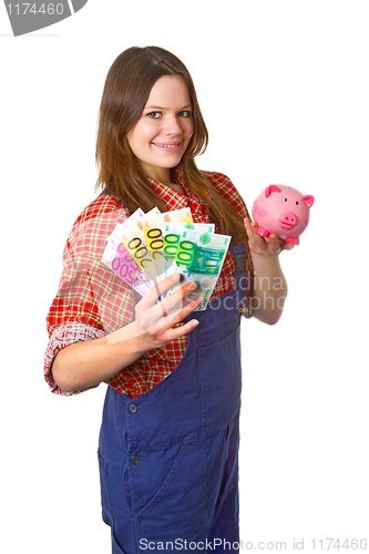 Image of Craftswoman with euro banknotes