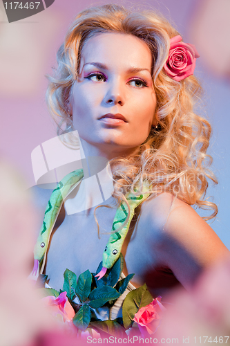 Image of Portrait of a woman in flowers