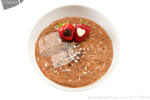 Image of Chocolate mousse with two strawberries