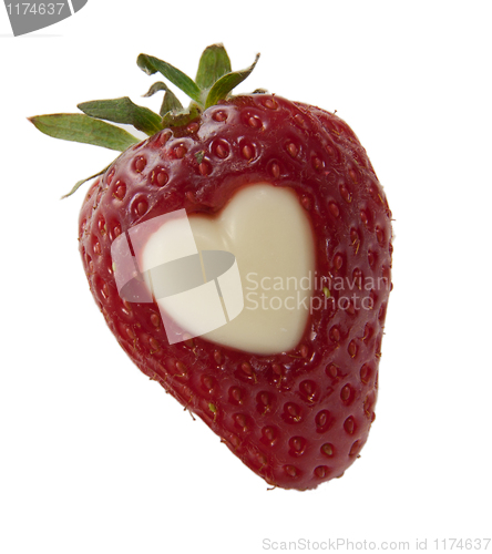 Image of Single strawberry with white heart