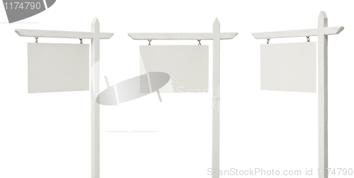 Image of Set of 3 Different Angled Blank Real Estate Signs on White