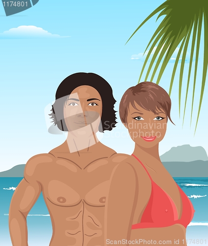 Image of sexy girl and man on beach