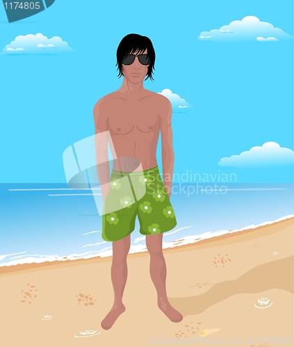 Image of brawny man on beach