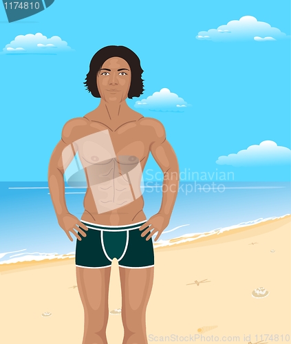 Image of brawny man on beach