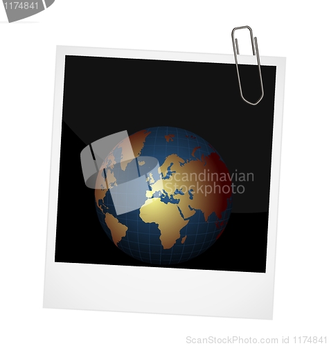 Image of Illustration of our planet on photo frame background