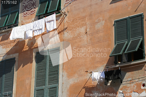Image of Vernazza, laundry hung out  to dry