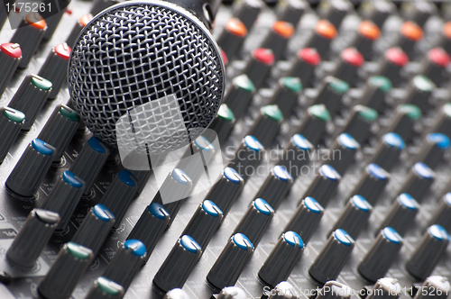 Image of Texture of a sound mixer with microphone