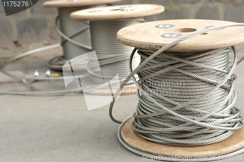 Image of Spools of unused steel wire
