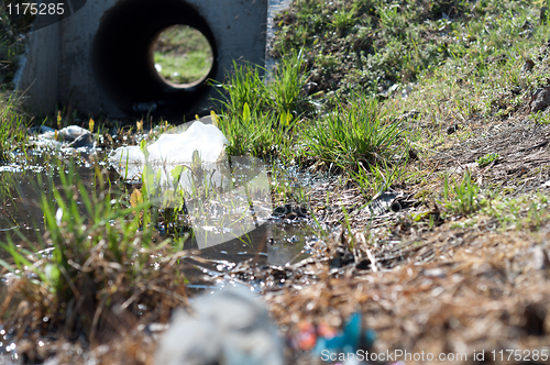 Image of Sewage drainage system with water and grass