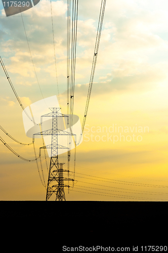 Image of Electric lines with sunset