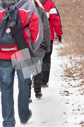 Image of Young people traveling in forest