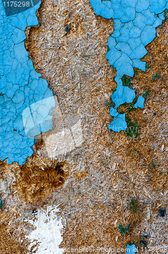 Image of An abandoned wooden background with some blue paint