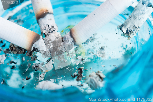 Image of Closeup of ashtray and cigarettes