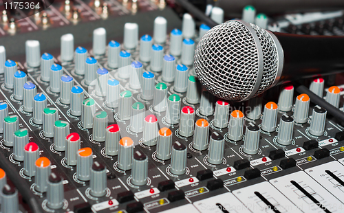 Image of Texture of an audio mixer with microphone