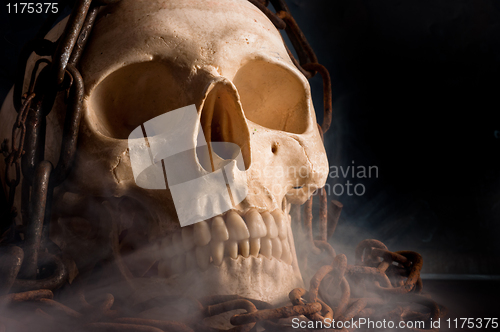 Image of Skull in abstract smoke with chains