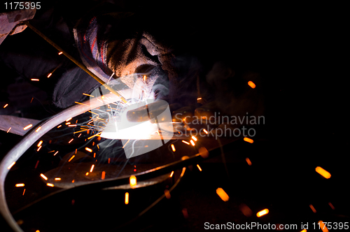 Image of Welding plates togather with sparks