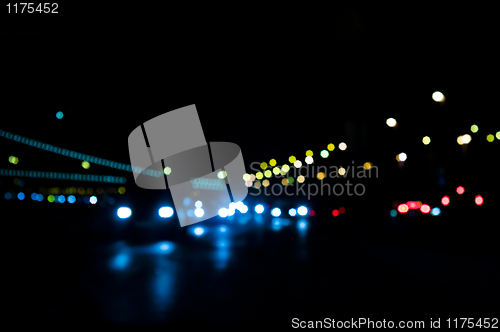 Image of Out of focus lights of traffic and city at night 