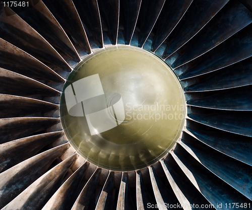 Image of Closeup of a jet turbine engine