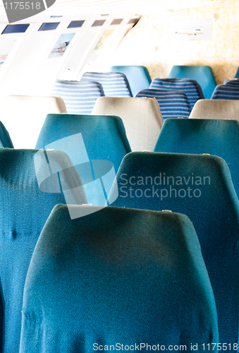 Image of Blue seats of an airplane