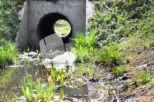 Image of Sewage drainage system with water and grass