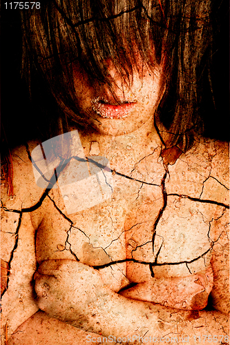 Image of Dark art portrait of a girl with cracks