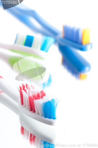 Image of Closeup colorful toothbrush on a white background