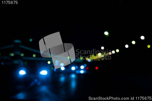 Image of Out of focus lights of traffic and city at night 