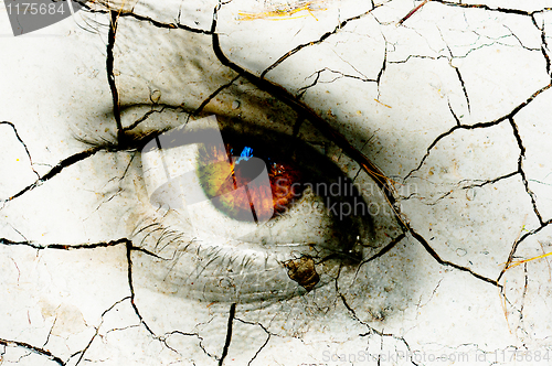 Image of Dark art texture of a woman's eye with cracks