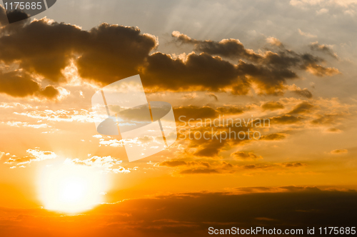 Image of Scenic orange sunset sky background