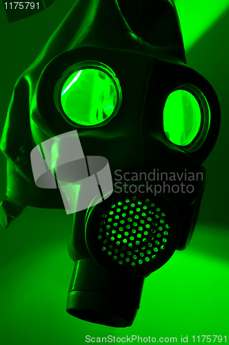 Image of A military gasmask in green light