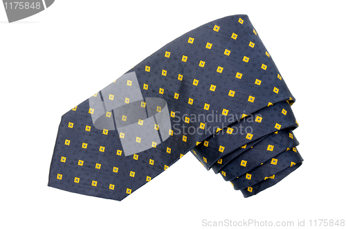 Image of Yellow diamond pattern shappes blue tie