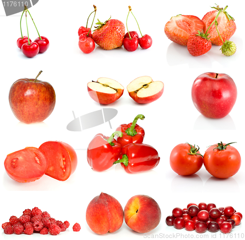 Image of Set of red fruits, berries and vegetables