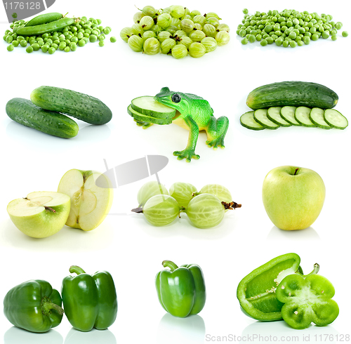 Image of Set of green fruit, berries and  vegetables