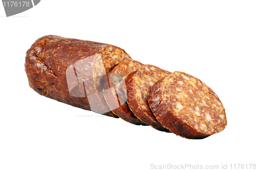 Image of Smoked sausage isolated on white