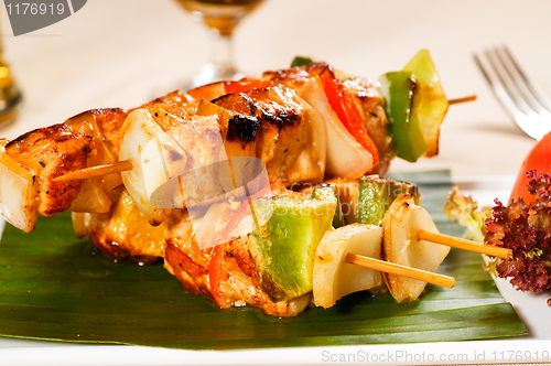 Image of chicken and vegetables skewers