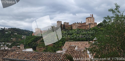 Image of Alhambra palace in cloudy day, Granada, Spain